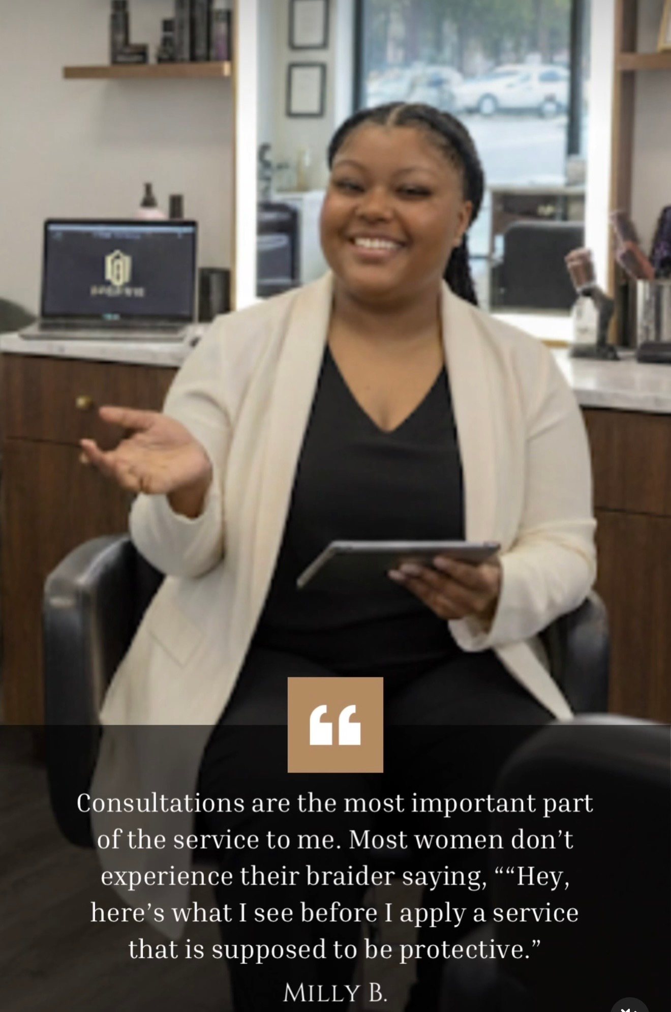 An F4H braider on why consultations matter: 'Consultations are the most important part of the service to me.'